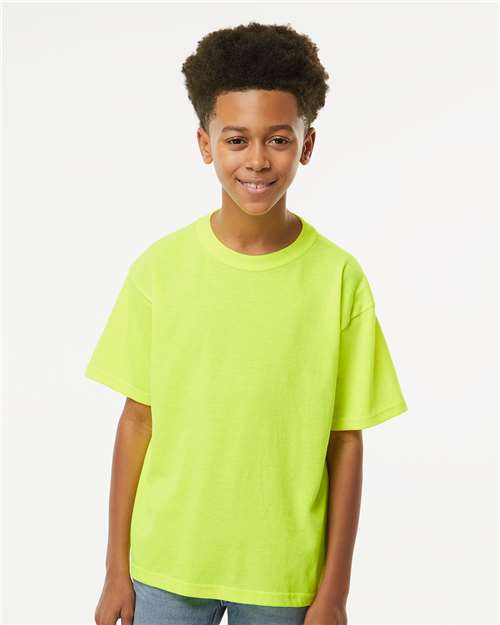 M&O 4850 Youth Gold Soft Touch T-Shirt - Safety Green - model front