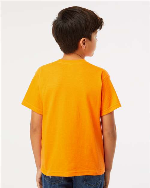 M&O 4850 Youth Gold Soft Touch T-Shirt - Safety Orange - model back