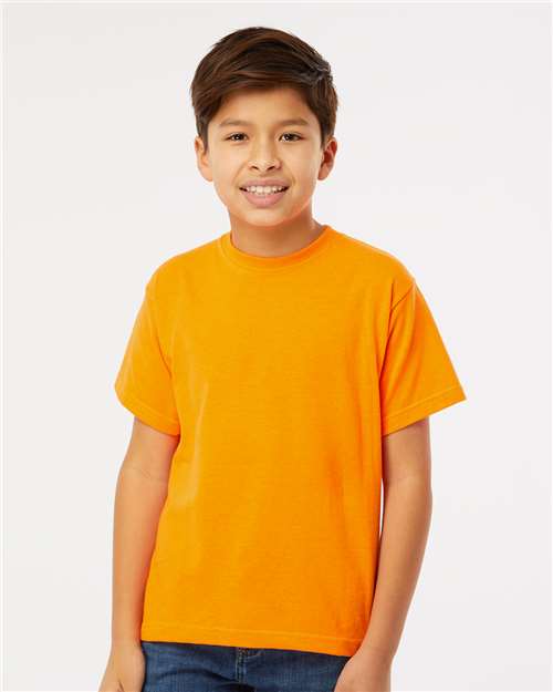 M&O 4850 Youth Gold Soft Touch T-Shirt - Safety Orange - model front