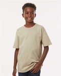 M&O 4850 Youth Gold Soft Touch T-Shirt - Sand - model front