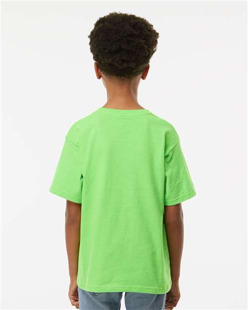 M&O 4850 Youth Gold Soft Touch T-Shirt - Vivid Lime - model back