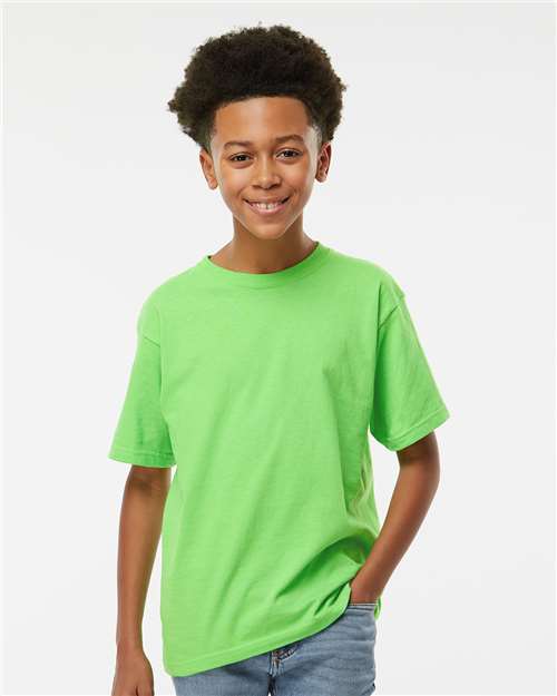 M&O 4850 Youth Gold Soft Touch T-Shirt - Vivid Lime - model front