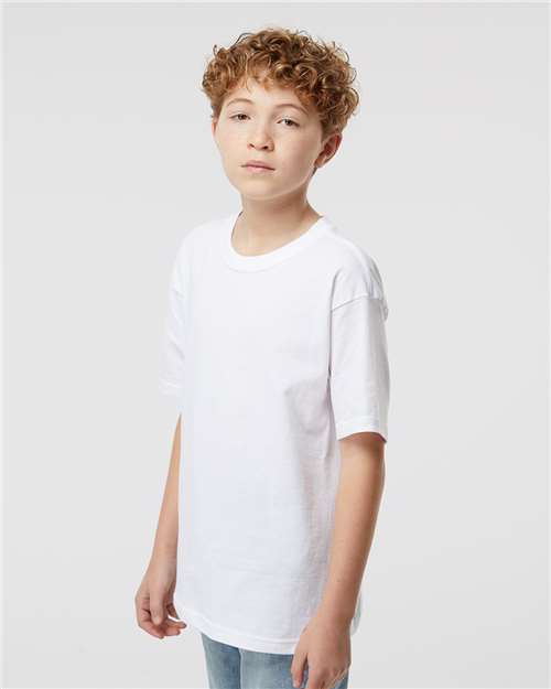 M&O 4850 Youth Gold Soft Touch T-Shirt - White - model side