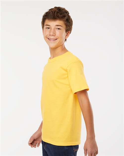 M&O 4850 Youth Gold Soft Touch T-Shirt - Yellow - model side