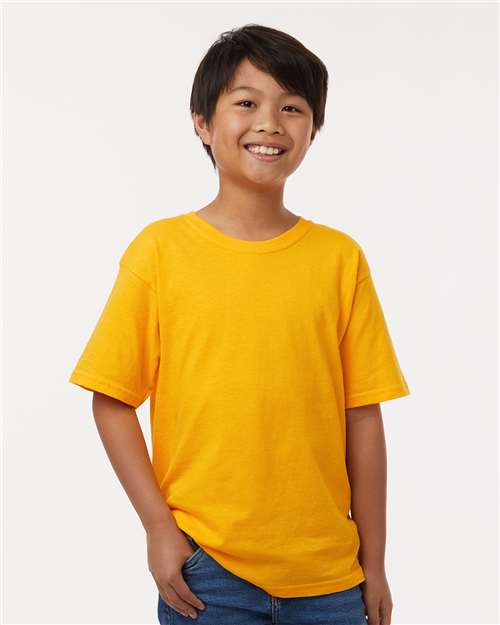 M&O 4850 Youth Gold Soft Touch T-Shirt - Gold - model front