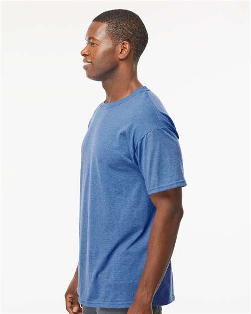 M&O 4800 Men's Gold Soft Touch T-Shirt - Heather Royal - model side