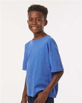 M&O 4850 Youth Gold Soft Touch T-Shirt - Heather Royal - model side