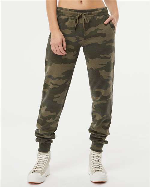 Independent Trading Co. PRM20PNT Women's California Wave Wash Sweatpants - Forest Camo Heather - model front