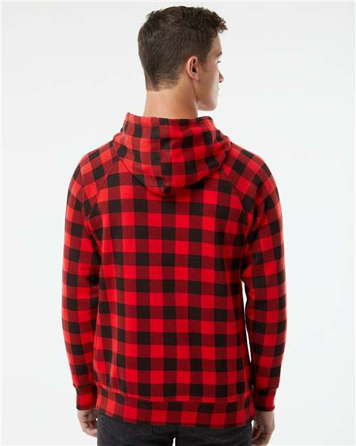 Independent Trading Co. PRM33SBP Unisex Special Blend Raglan Hooded Sweatshirt - Red Buffalo Plaid - model back