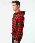 Independent Trading Co. PRM33SBP Unisex Special Blend Raglan Hooded Sweatshirt - Red Buffalo Plaid - model side