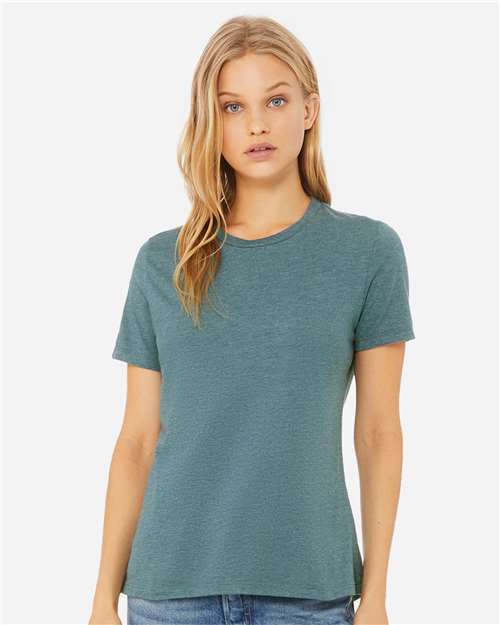 BELLA + CANVAS 6400CVC Women’s Relaxed Fit Heather CVC Tee - Heather Deep Teal - model front
