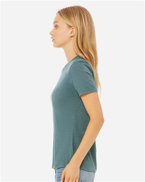 BELLA + CANVAS 6400CVC Women’s Relaxed Fit Heather CVC Tee - Heather Deep Teal - model side