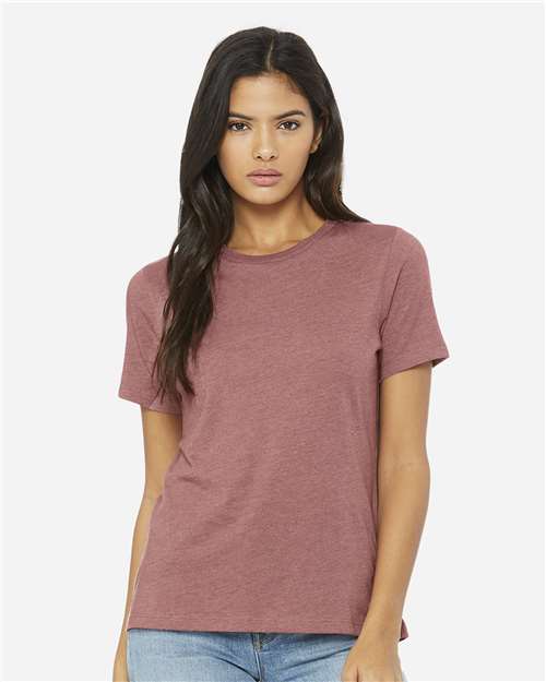 BELLA + CANVAS 6400CVC Women’s Relaxed Fit Heather CVC Tee - Heather Mauve - model front