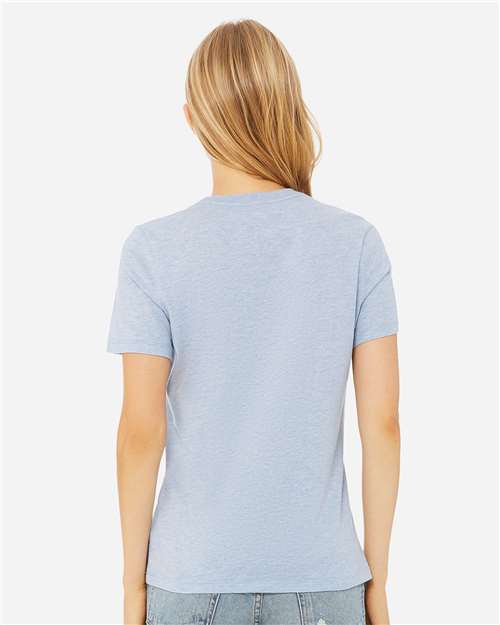 BELLA + CANVAS 6400CVC Women’s Relaxed Fit Heather CVC Tee - Heather Prism Blue - model back