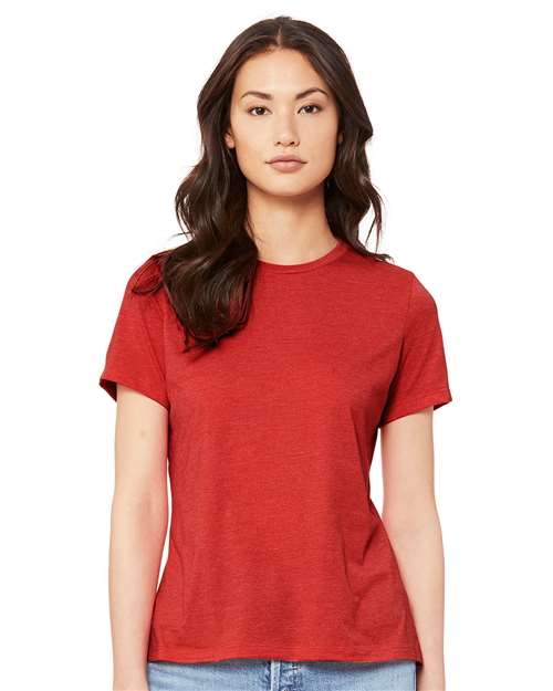 BELLA + CANVAS 6400CVC Women’s Relaxed Fit Heather CVC Tee - Heather Red - model front