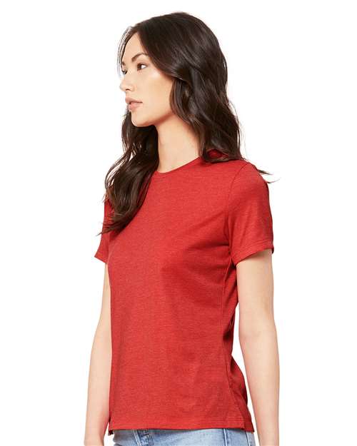 BELLA + CANVAS 6400CVC Women’s Relaxed Fit Heather CVC Tee - Heather Red - model side