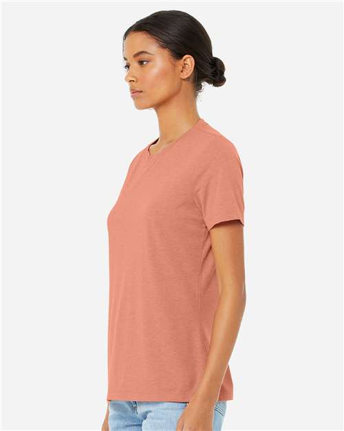 BELLA + CANVAS 6400CVC Women’s Relaxed Fit Heather CVC Tee - Heather Sunset - model side