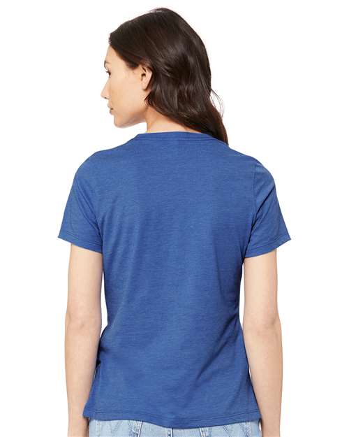 BELLA + CANVAS 6400CVC Women’s Relaxed Fit Heather CVC Tee - Heather True Royal - model back
