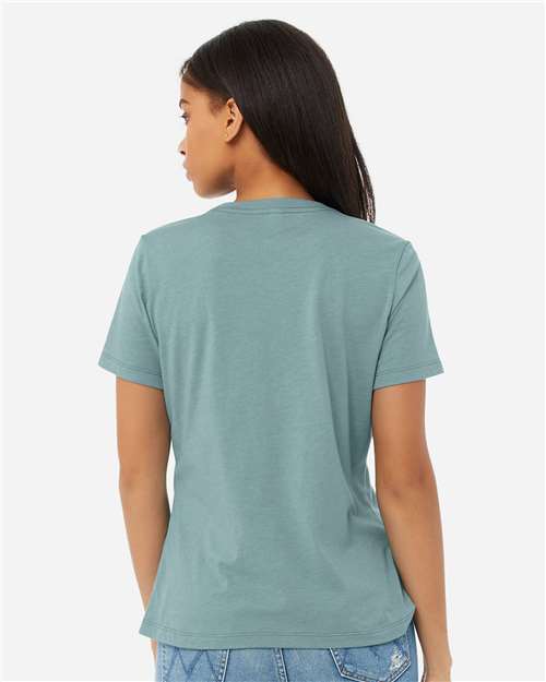 BELLA + CANVAS 6400CVC Women’s Relaxed Fit Heather CVC Tee - Heather Blue Lagoon - model back