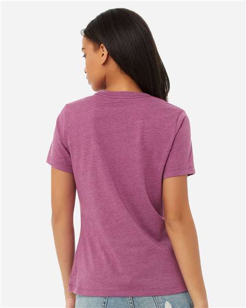 BELLA + CANVAS 6400CVC Women’s Relaxed Fit Heather CVC Tee - Heather Magenta - model back