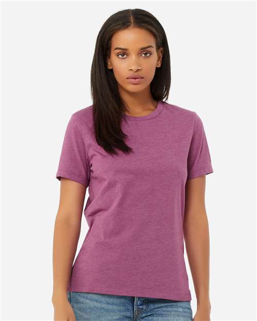 BELLA + CANVAS 6400CVC Women’s Relaxed Fit Heather CVC Tee - Heather Magenta - model front