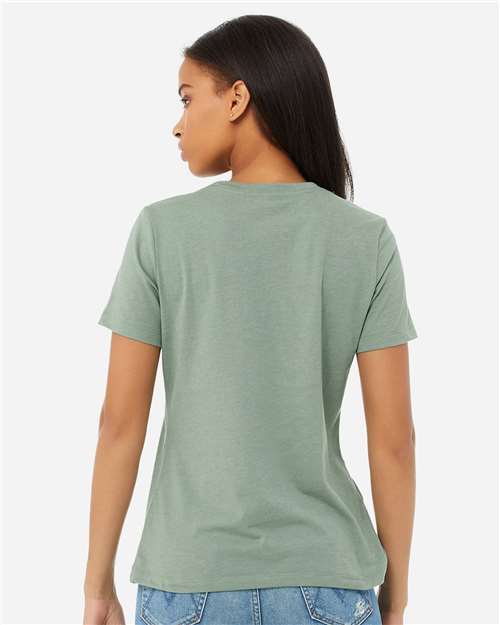 BELLA + CANVAS 6400CVC Women’s Relaxed Fit Heather CVC Tee - Heather Sage - model back