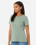 BELLA + CANVAS 6400CVC Women’s Relaxed Fit Heather CVC Tee - Heather Sage - model side