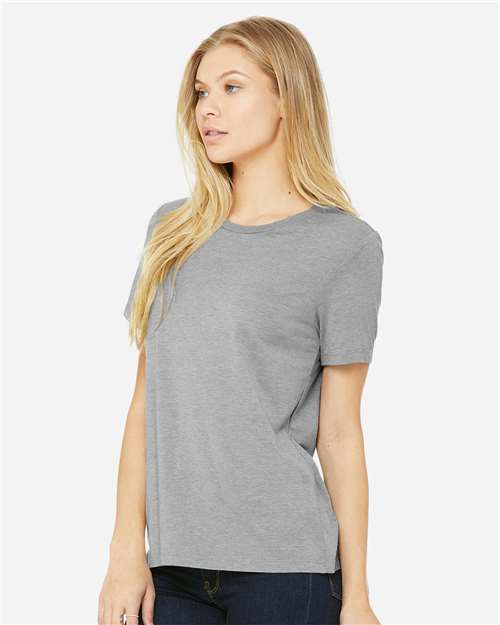 BELLA + CANVAS 6413 Women’s Relaxed Fit Triblend Tee - Athletic Grey Triblend - model side
