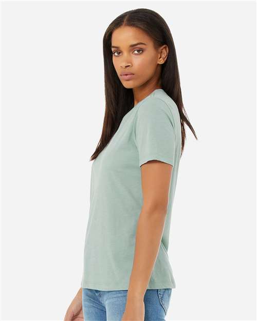 BELLA + CANVAS 6413 Women’s Relaxed Fit Triblend Tee - Dusty Blue Triblend - model side
