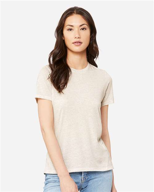 BELLA + CANVAS 6413 Women’s Relaxed Fit Triblend Tee - Oatmeal Triblend - model front