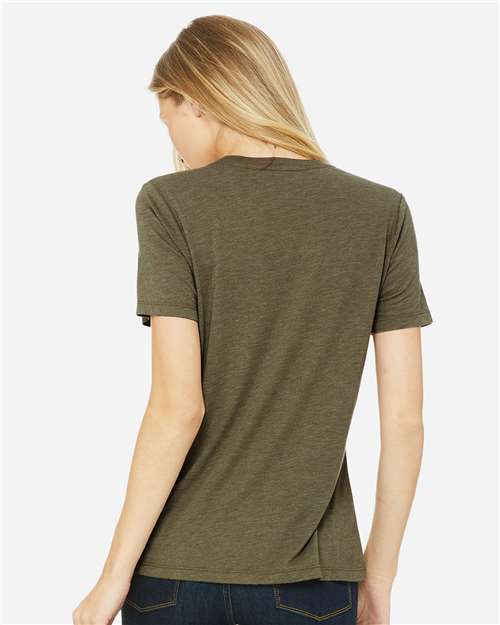 BELLA + CANVAS 6413 Women’s Relaxed Fit Triblend Tee - Olive Triblend - model back