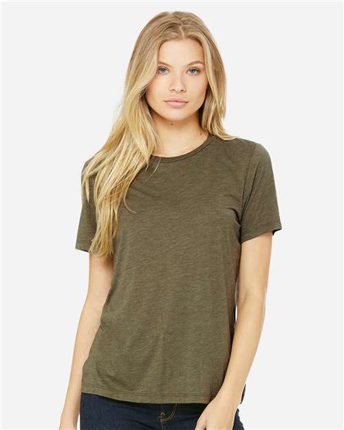 BELLA + CANVAS 6413 Women’s Relaxed Fit Triblend Tee - Olive Triblend - model front