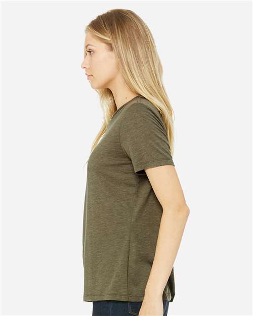 BELLA + CANVAS 6413 Women’s Relaxed Fit Triblend Tee - Olive Triblend - model side