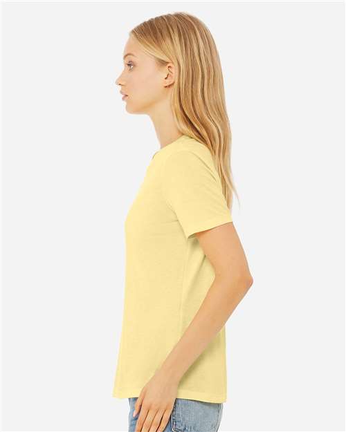 BELLA + CANVAS 6413 Women’s Relaxed Fit Triblend Tee - Pale Yellow Triblend - model side