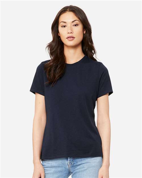 BELLA + CANVAS 6413 Women’s Relaxed Fit Triblend Tee - Solid Navy Triblend - model front