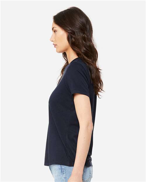 BELLA + CANVAS 6413 Women’s Relaxed Fit Triblend Tee - Solid Navy Triblend - model side