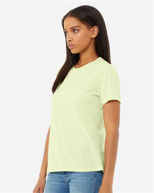 BELLA + CANVAS 6413 Women’s Relaxed Fit Triblend Tee - Spring Green Triblend - model side