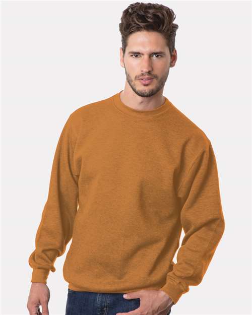 Bayside 1102 Unisex USA-Made Crewneck Sweatshirt - Caramel Brown - model front