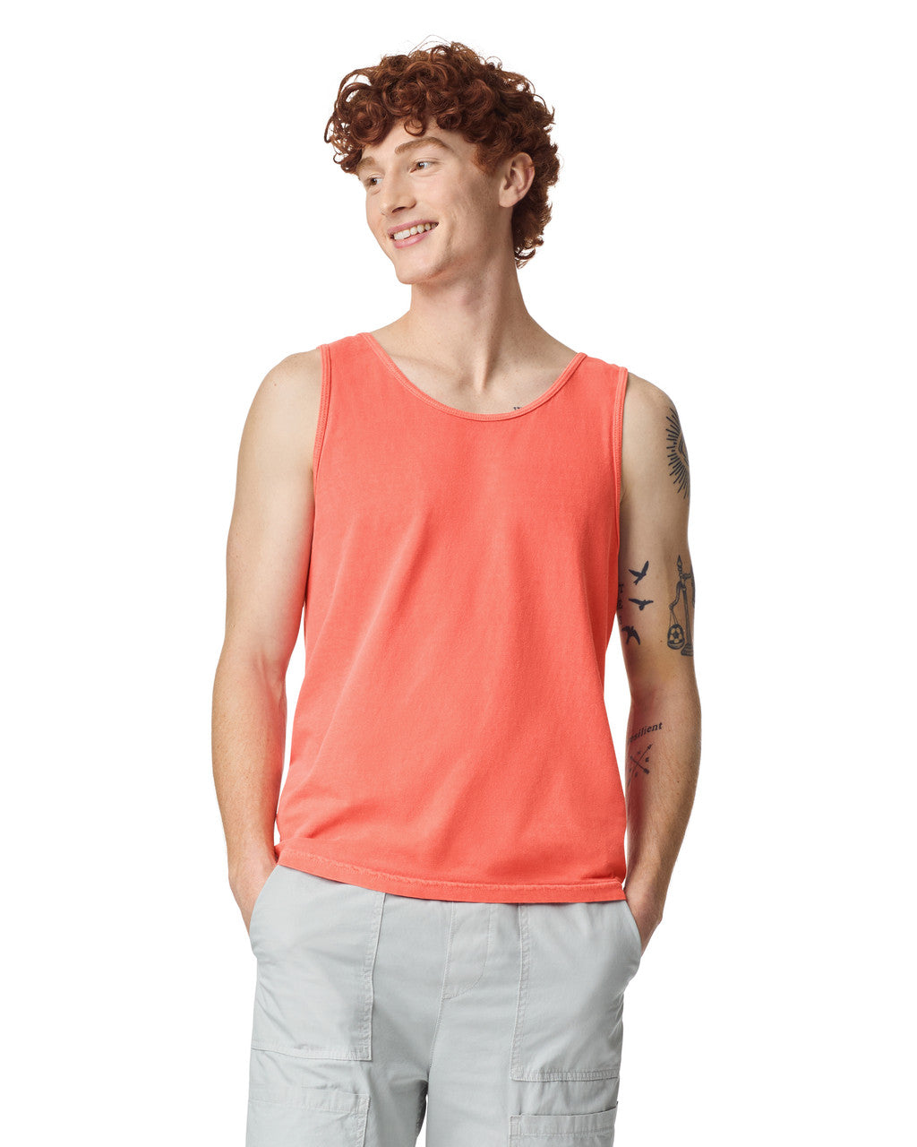 Comfort Colors 9360 Unisex Garment-Dyed Heavyweight Tank Top - Bright Salmon - model front