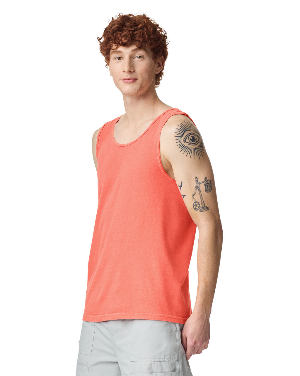 Comfort Colors 9360 Unisex Garment-Dyed Heavyweight Tank Top - Bright Salmon - model side