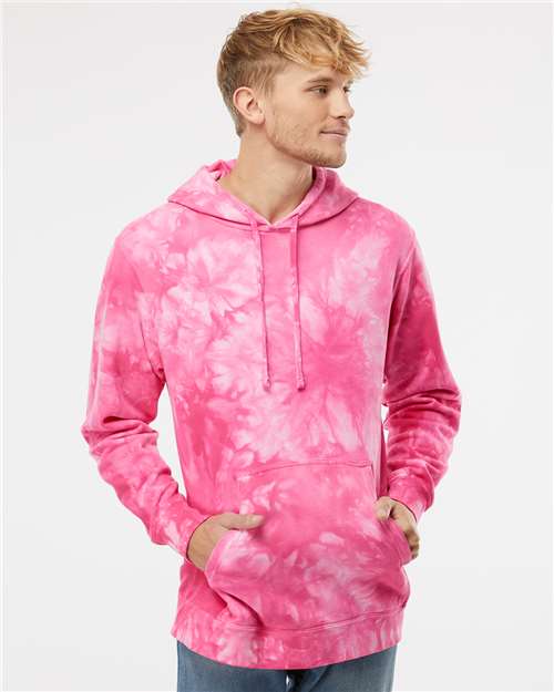 Independent Trading Co. PRM4500TD Unisex Midweight Tie-Dyed Hooded Sweatshirt - Tie Dye Pink - model front