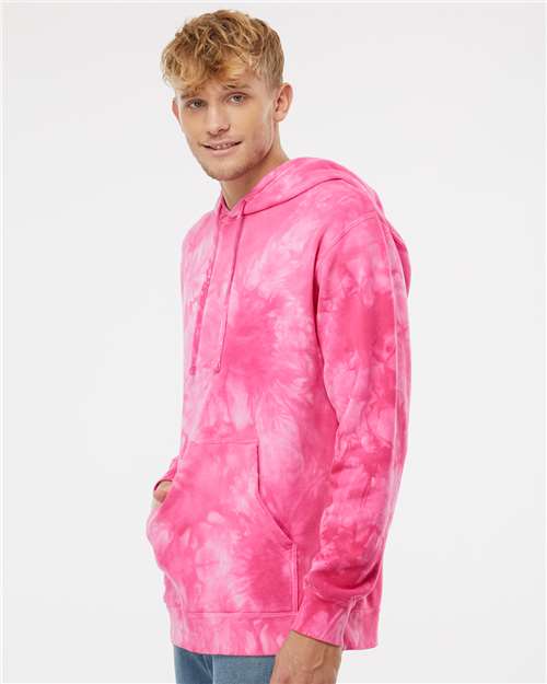 Independent Trading Co. PRM4500TD Unisex Midweight Tie-Dyed Hooded Sweatshirt - Tie Dye Pink - model side