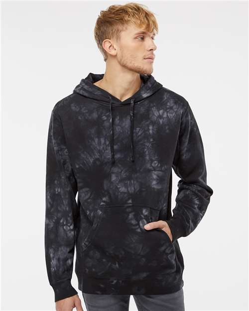 Independent Trading Co. PRM4500TD Unisex Midweight Tie-Dyed Hooded Sweatshirt - Tie Dye Black - model front