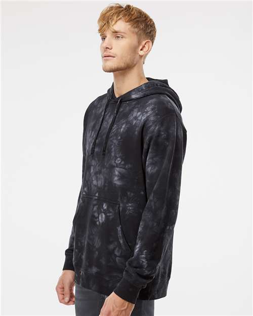 Independent Trading Co. PRM4500TD Unisex Midweight Tie-Dyed Hooded Sweatshirt - Tie Dye Black - model side