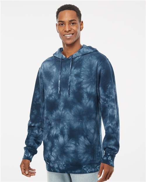 Independent Trading Co. PRM4500TD Unisex Midweight Tie-Dyed Hooded Sweatshirt - Tie Dye Navy - model front