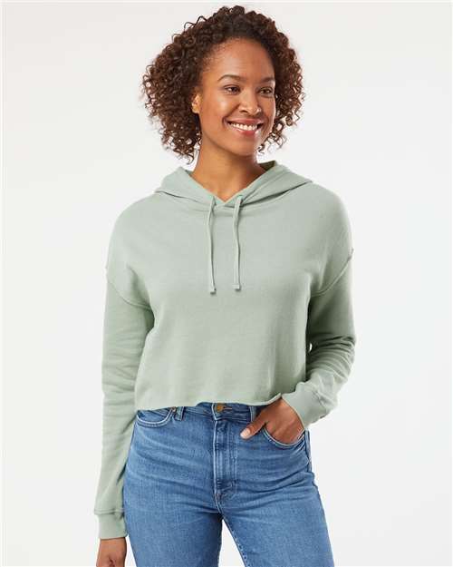 Independent Trading Co. AFX64CRP Women’s Lightweight Crop Hooded Sweatshirt - Sage - model front