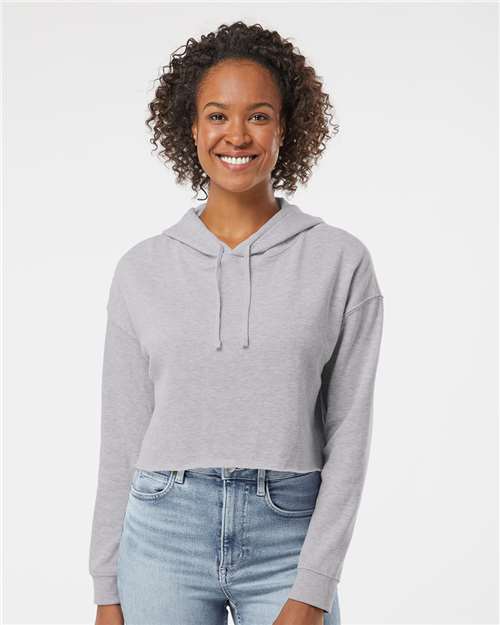Independent Trading Co. AFX64CRP Women’s Lightweight Crop Hooded Sweatshirt - Grey Heather - model front