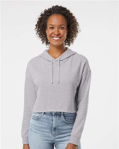 Independent Trading Co. AFX64CRP Women’s Lightweight Crop Hooded Sweatshirt - Grey Heather - model front