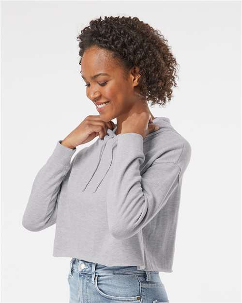 Independent Trading Co. AFX64CRP Women’s Lightweight Crop Hooded Sweatshirt - Grey Heather - model side