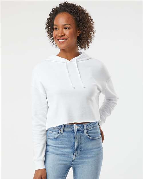 Independent Trading Co. AFX64CRP Women’s Lightweight Crop Hooded Sweatshirt - White - model front